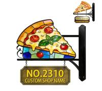 Letrero de números de casa con temática de pizza, letrero de números de casa personalizados para pizzería, diseño de comida occidental, placas de dirección 2D, placas de dirección de metal para colgar