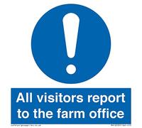 Letrero de oficina con texto en inglés "All Visors Report to the Farm", 100 x 100 mm, S10