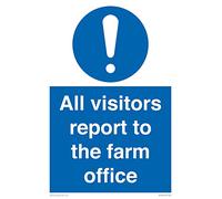 Letrero de oficina con texto en inglés "All Visors Report to the Farm", 200 x 300 mm, A4P