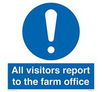 Letrero de oficina con texto en inglés "All Visors Report to the Farm", 300 x 300 mm, S30