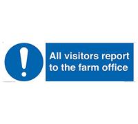 Letrero de oficina con texto en inglés "All Visors Report to the Farm", 450 x 150 mm, L41