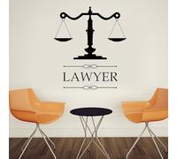 Letrero de oficina de abogado, calcomanía de pared con nombre de la empresa, escala de justicia, calcomanía de pared para decoración de ventanas, murales artísticos, 58 x 49 cm
