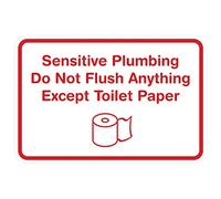 Letrero de papel higiénico clásico enmarcado Sensitive Plumbing Do Not Flush Anything Except (blanco/rojo) - Mediano