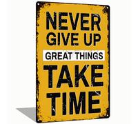 Letrero de pared con texto en inglés "Never Give Up" para oficina, gimnasio, citas motivacionales, decoración colgante para bar, cafetería, letrero de metal de 30,5 x 20,3 cm (2526)