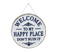 Letrero de pared con texto en inglés " Welcome to Happy Place " para colgar en la puerta de entrada, decoración de pared para decoración del hogar, placas decorativas