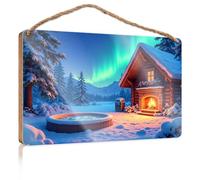 Letrero de pared de cocina con texto en inglés "A Cozy Cabin with A Chimenea y jacuzzi Under The Northern Lights Wooded", letrero de bienvenida (23 x 35 cm)