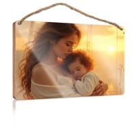 Letrero de pared de cocina con texto en inglés "A Woman Holds Her Sleeping Child As The Sun Sets" (20 x 30 cm)