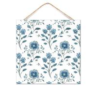 Letrero de pared de madera azul con diseño de flor mogol en primavera y verano, letrero de madera floral de 12 x 12 pulgadas, decoración de mesa floral escénica, decoración de mesa personalizada para