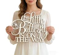 Letrero de pared de madera con texto en inglés "A Little Butterfly Is on the Way", decoración de fiesta de baby shower con temática de mariposa para telón de fondo, revelación de género, letrero de