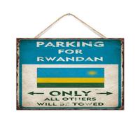 Letrero de pared de madera con texto en inglés "Parking for Rwandan Only All Others Will Be Towed" con mapa del estado del mundo, letrero de madera establecido de 12 x 8 pulgadas, bandera nacional