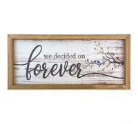 Letrero de pared de madera rústica, marco de madera de abeto natural con cita "We Decided On Forever", decoración decorativa del hogar para bodas, inauguración de la casa, cumpleaños, marrón, 40 x 18