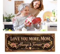 Letrero de pared de metal con texto en inglés "Love You More, Mom", decoración de pared, regalos para el día de la madre, placa colgante floral, arte de metal ligero para encima de la puerta, detalles