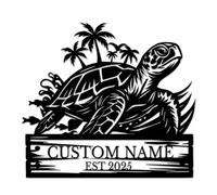 Letrero de pared de metal personalizado con tortuga marina, regalo de casa de playa, decoración de pared de piscina, letrero de casa de playa (tortuga L)