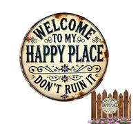 Letrero de pared de metal vintage con número de casa, distintivo retro atractivo, 20 cm, decoración con texto en inglés "Welcome To My Happy Place Don't Ruin It", ampliamente utilizado, para