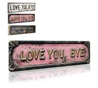 Letrero de pared de metal vintage con texto en inglés «Love You, bye», «Love You Bye» sobre la puerta, para pasillo, entrada, puerta, placa colgante estilo granja, arte de pared rústico de aluminio