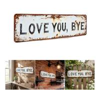 Letrero de pared de metal vintage con texto en inglés "Love You Bye" para puerta con texto en inglés "Placas de pared florales vintage que expresan calidez y afecto, placas colgantes para familiares y