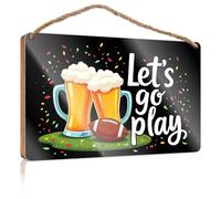 Letrero de pared divertido con texto en inglés "Cheers And Game On: Let's Go Play!", letrero de madera para decoración del hogar, decoración divertida para colgar en la pared (23 x 35 cm)