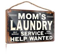 Letrero de pared para colgar en la pared, con texto en inglés "Mom'S Laundry Service: Open 24 Hours, Help Wanted! Letrero de madera otoñal para decoración de porche delantero de verano (20 x 30 cm)