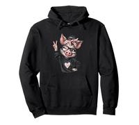 Letrero de Paz con diseño Kawaii Pop Love de Pig Girl guiñando un Ojo Sudadera con Capucha