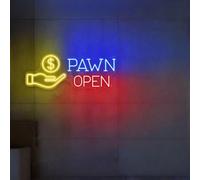 Letrero de peón abierto con luces LED de peones para tienda de empeños, decoración de pared