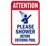 Letrero de piscina con texto en inglés "Attention Please Shower Before Entering", 8 x 12
