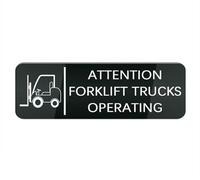 Letrero de plástico acrílico con texto en inglés "Attention Forklift Trucks Operating Small Rectangular Sign for House/Business, ventana/puerta delantera, letrero de plástico acrílico (negro, 10 x 3