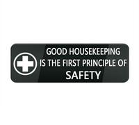 Letrero de plástico acrílico con texto en inglés "Good Housekeeping is The First Principle of Safety" para casa, oficina, hogar, acrílico, diseño moderno, letrero de puerta, 25,4 x 7,6 cm, accesorios