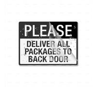 Letrero de plástico acrílico con texto en inglés "Please Deliver All Packages To Back Door de larga duración con cinta adhesiva fuerte y limpia, 15,2 x 20,3