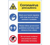 Letrero de precauciones de coronavirus - Lavar las manos, mantener una distancia segura, evitar tocar superficies, señal semirrígida de PVC (300 x 400 mm)