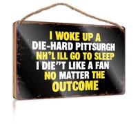 Letrero de puerta con texto en inglés "Work From Home I Woke Up A Die-Hard Pittsburgh Nh'L Fan Wooded Sign" para decoración de oficina