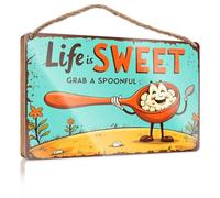Letrero de puerta con texto en inglés "Work From Home" Life Is Sweet, Grab A Spoonful! - Letrero de madera para decoración de oficina de otoño