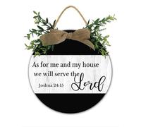 Letrero de puerta cristiano con texto en inglés "As for Me and My House We Will Serve The Lord", versículo bíblico, 30 x 30 cm, decoración de pared de Jesús cristiano, decoración de Navidad para el