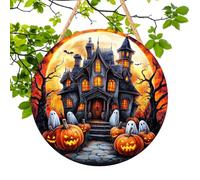 Letrero de puerta de Halloween con texto en inglés "Happy Halloween" | Letreros de madera de Halloween | Capitán pirata, casa embrujada, fantasma blanco, calabaza, decoración espeluznante para