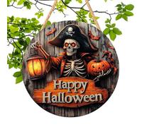 Letrero de puerta de Halloween - Decoración de pared de madera 2D con diseños de piratas, calabazas y fantasmas | Cartel de festival espeluznante para patio, hogar, cocina, chimenea, ventana