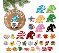 Letrero De Puerta De Temporada | Decoración De Corona Intercambiable De Madera | Decoraciones de Gnomos para el Hogar | Para Casa Cocina Pared Sala De Clases Invierno Otoño Días Festivos Navidad