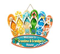 Letrero de puerta de verano - Welcome to Grandma and Grandpa's House Flip Flop Decoración de madera | Para Gr Placa Hawaiana Pared Playa Costera