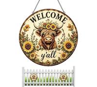 Letrero de puerta delantera de vaca, decoración de porche con patrón de vaca al aire libre, letrero de puerta de bienvenida rústico, para porche, entrada, pared, hogar, casa de campo al aire libre