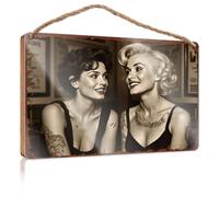Letrero de puerta para el hogar, divertido diseño de dos mujeres con tatuajes sonriendo entre sí, letrero boscoso para decoración de casa (20 x 30 cm)