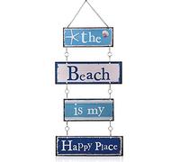 Letrero de Puerta Pared Placa de Playa con Diseño Vintage Colgante de Metal con Estrella de Mar Tachonada de Diamantes, Cartel de Metal Decorativo de The Beach is My Happy Place