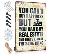 Letrero de reglas de bar con texto en inglés "You Can'T Buy Happiness But You Can Buy Real Estate", decoración del hogar para hombres, letrero de lata (20 x 30 cm)