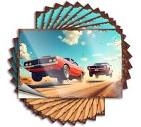 Letrero de reglas de barra, calcomanías vintage de coches musculosos en la carrera del desierto, 10 unidades, letreros de metal divertidos para decoración de bar deportivo (6 x 9 cm)