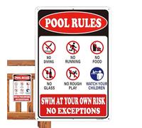 Letrero de reglas de piscina, placa decorativa de advertencia de seguridad de aluminio, decoración de piscina al aire libre, para playa, natación, verano, patio, terraza, puerta, casa, piscina