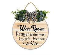 Letrero de sala de guerra: la oración es el arma más poderosa, arte de pared, decoración de iglesia, regalos cristianos para mamá, corona religiosa de puerta para el hogar, porche, patio, 28 x 28 cm