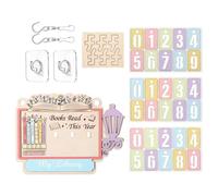 Letrero de seguimiento de libros, decoración de biblioteca de madera, registro de objetivos de lectura, tablero de logros literarios, kit de accesorios de estantería, suministros educativos, madera