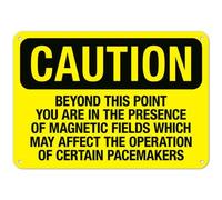 Letrero de seguridad de metal con texto en inglés "Beyond This Point You Are In The Presence Of Magnetic Fields" de la OSHA, señal de seguridad de metal n.º 27634, 8 x 12 pulgadas, advertencia clara