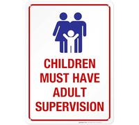 Letrero de supervisión para adultos con texto en inglés "Children Must Have Adult", 10 x 14 pulgadas, libre de óxido, impresión UV, fácil de montar, resistente a la intemperie, tinta de larga