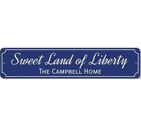 Letrero de Sweet Land Of Liberty, decoración de pared metálica personalizada con el apellido de la familia.