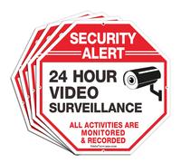 Letrero de videovigilancia, paquete de 4, 10x10, aluminio inoxidable de 0.040 pulgadas, letreros reflectantes de seguridad de metal, para interiores.