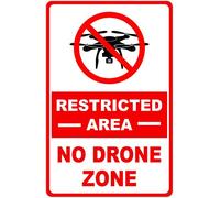 Letrero de zona restringida sin drones de metal de 8 x 12 pulgadas. Zona prohibida para drones