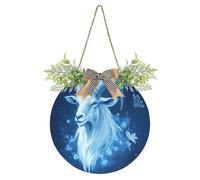 Letrero decorativo de cabra feroz azul real para puerta de granja, coronas de otoño únicas para puerta delantera, primavera, verano, otoño, invierno, vacaciones, Halloween, Navidad, decoración de